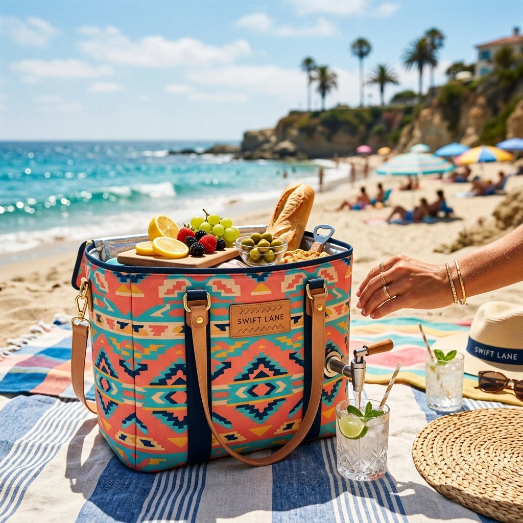 Insulated tote bag with drink dispenser