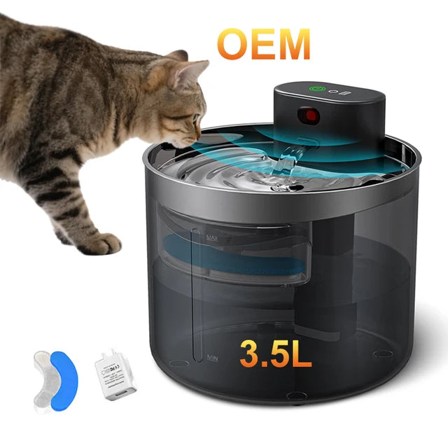 Swift Lane Wireless Cat Water Fountain - 3.2L Cordless Battery Operated Pet Drinking Fountain with Motion Sensor