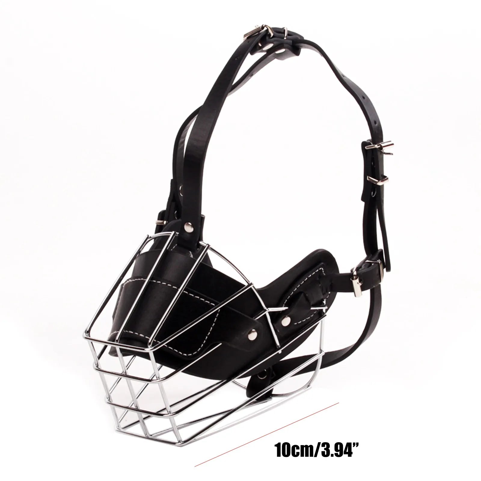 Heavy-Duty Basket Dog Muzzle | Anti-Biting Barking and Chewing Metal & Leather Snout Mask | Adjustable Breathable Safety Training Guard for Medium and Large Dogs