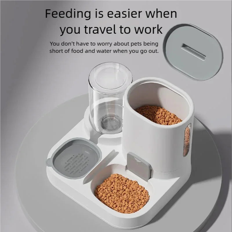 2-in-1 Automatic Pet Feeder and Water Dispenser | Ultra-Large Capacity Gravity Food Station & Drinking Bowl | Non-Electric Integrated Feeding Hub for Cats and Dogs