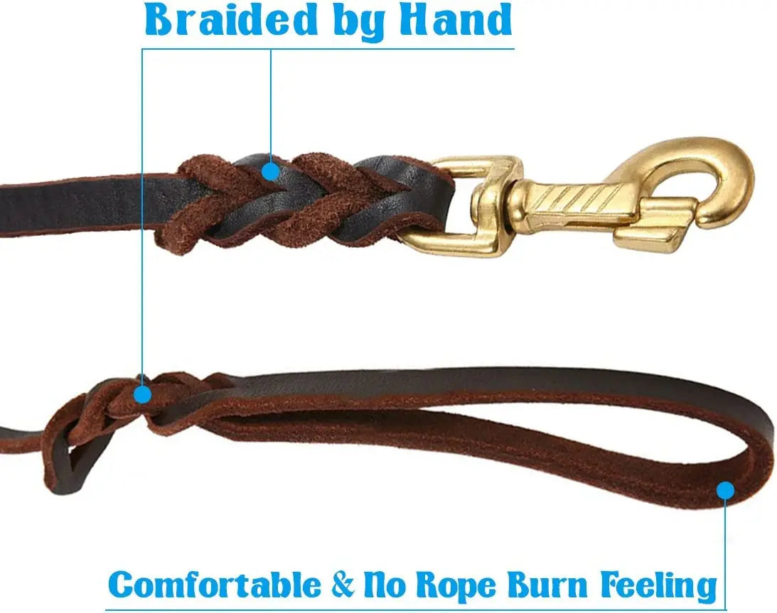 Genuine Leather Dog Leash with Copper Hook