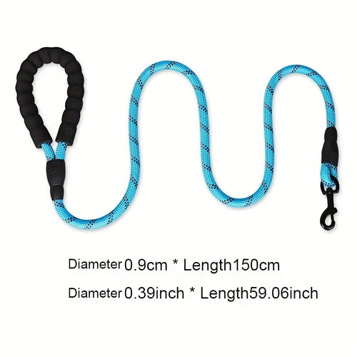 1.5m Heavy Duty Climbing Rope Dog Leash | Durable Nylon Braided Lead with Soft Padded Handle | Reflective Shock Absorbing Training Traffic Cord for Cats and Dogs