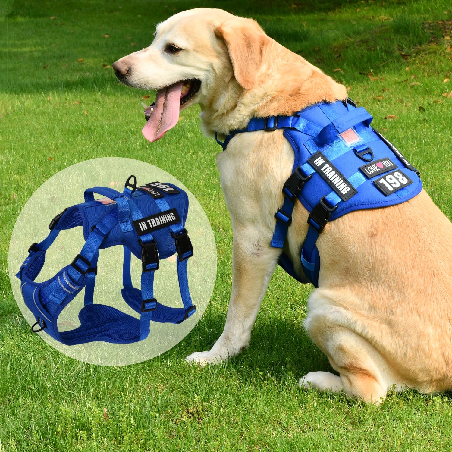 Tactical No-Pull Dog Harness Vest with 4 Removable Patches | Heavy-Duty Reflective Working Pet Harness | Adjustable Soft Padded Service Dog Vest for Medium to Large Dogs
