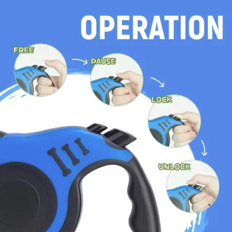 Automatic Retractable Dog Leash | Durable Nylon Extension Walking Lead | Heavy-Duty Anti-Slip Roulette Traction Rope with Quick Brake System for Cats and Dogs