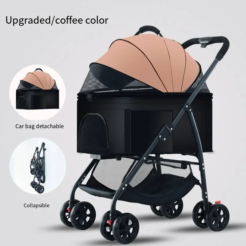 Pet Car Stroller 3-in-1 Combo | Lightweight Foldable Dog Walking Jogger | Detachable Car Safety Seat Basket and Travel Carrier for Medium Dogs & Cats