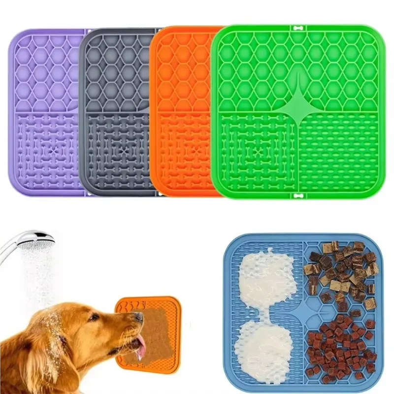 Silicone Dog Lick Mat | Slow Feeder Pet Food Plate with Strong Suction Cups | Distraction Pad for Bathing, Grooming, and Anxiety Relief for Dogs and Cats