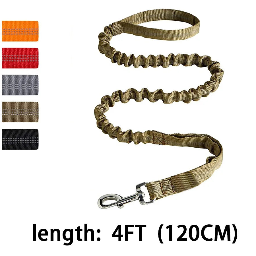 Heavy Duty Bungee Dog Leash | 4FT Shock Absorbing Extension Traffic Lead | Tactical No-Pull Reflective Walking Running Rope for Medium and Large Dogs