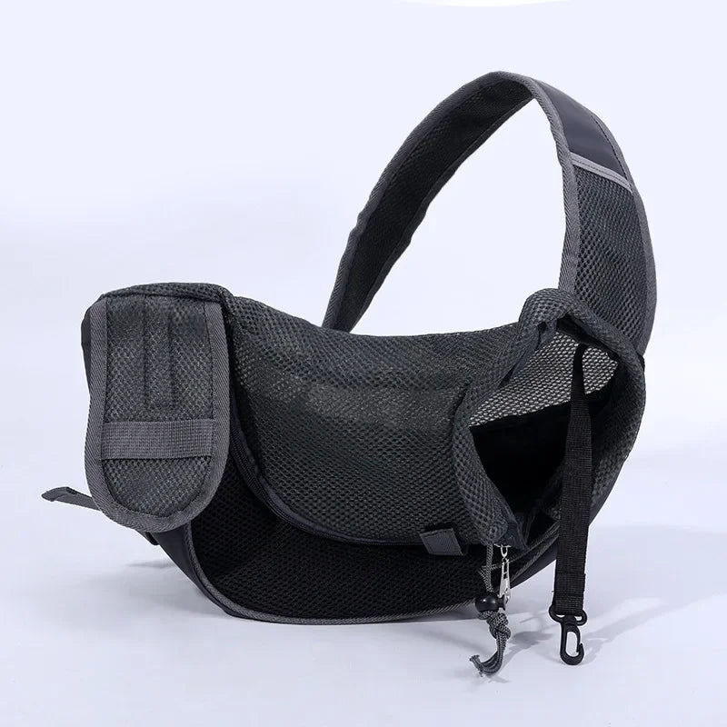 Hands-Free Dog Sling Carrier | Breathable Mesh Travel Puppy Shoulder Bag with Adjustable Neck Safety Strap | Comfortable Hands-Free Tote for Small Dogs & Cats