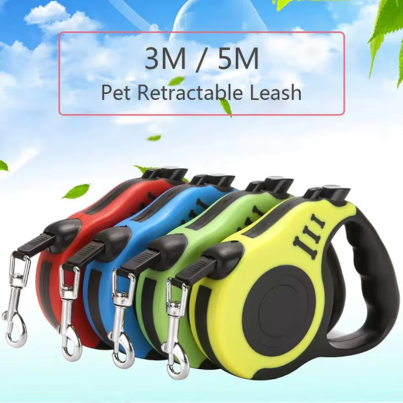 Automatic Retractable Dog Leash 3M 5M | Heavy-Duty Nylon Extension Walking Lead | One-Button Brake Traction Rope for Small and Medium Dogs
