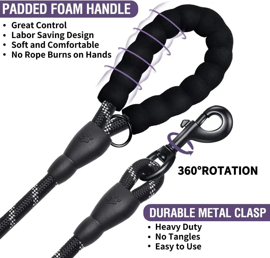 Heavy Duty Anti-Pull Bungee Dog Leash – Shock Absorbing Reflective Pet Leash with Soft Dual Handles