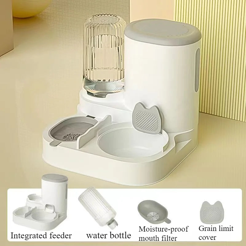 2-in-1 Automatic Pet Feeder and Water Dispenser | Gravity Food Storage Station with Water Fountain Bowl | Non-Electric Integrated Feeding Combo for Cats and Dogs