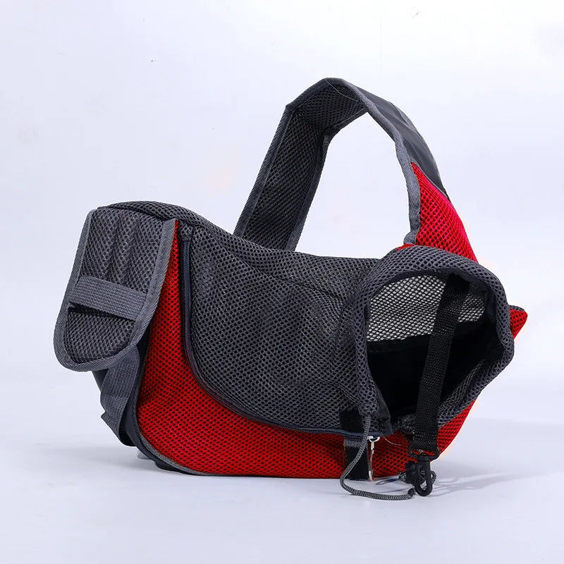 Hands-Free Dog Sling Carrier | Breathable Mesh Travel Puppy Shoulder Bag with Adjustable Neck Safety Strap | Comfortable Hands-Free Tote for Small Dogs & Cats