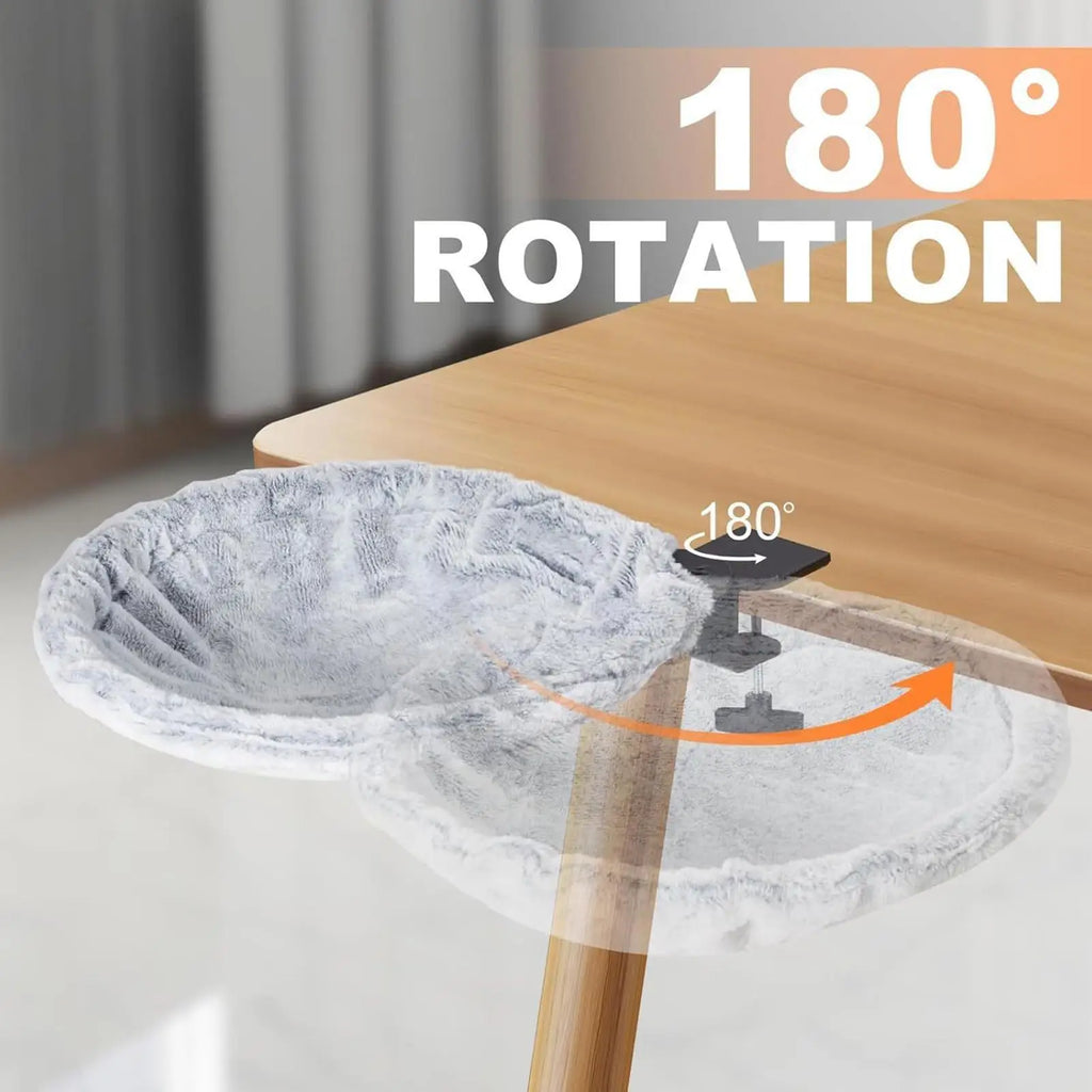 180° Rotating Cat Desk Bed Hammock – Ergonomic Under-Desk Clamp-On Pet Bed & Office Office Lounge