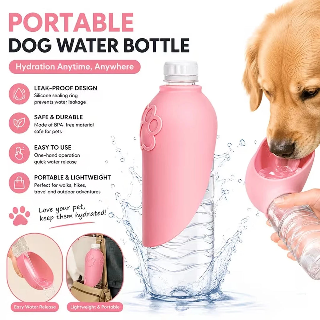 Foldable Portable Pet Water Dispenser | Outdoor Travel Drinker Compatible with Regular Water Bottles | Lightweight Leak-Proof Walking & Hiking Dog Water Bowl