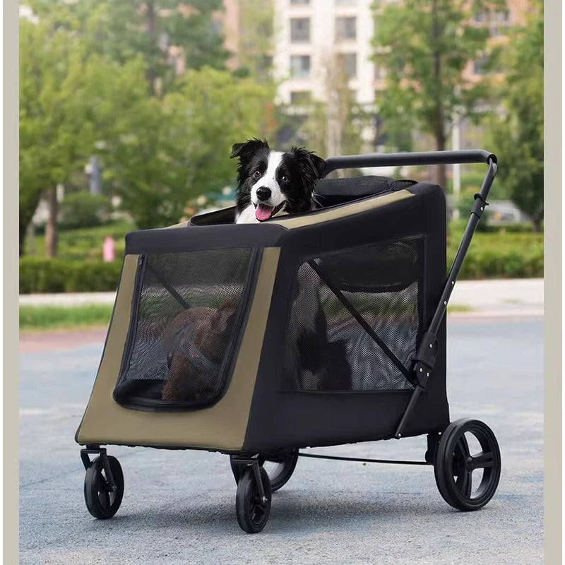 Portable Foldable Pet Stroller | Multi-Functional Large Dog Trailer Cart | Heavy-Duty 4-Wheel Jogger Wagon for Injured, Senior, and Elderly Dog Mobility