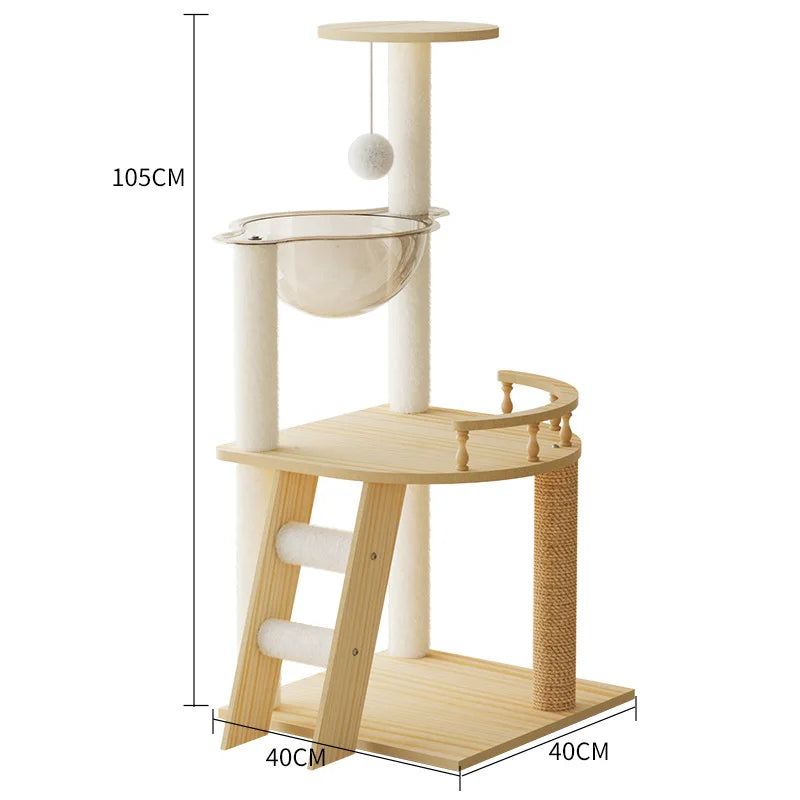 Multi-Level Wooden Cat Tree Condo – Modern Indoor Cat Activity Tower with Plush Perches & Scratching Posts