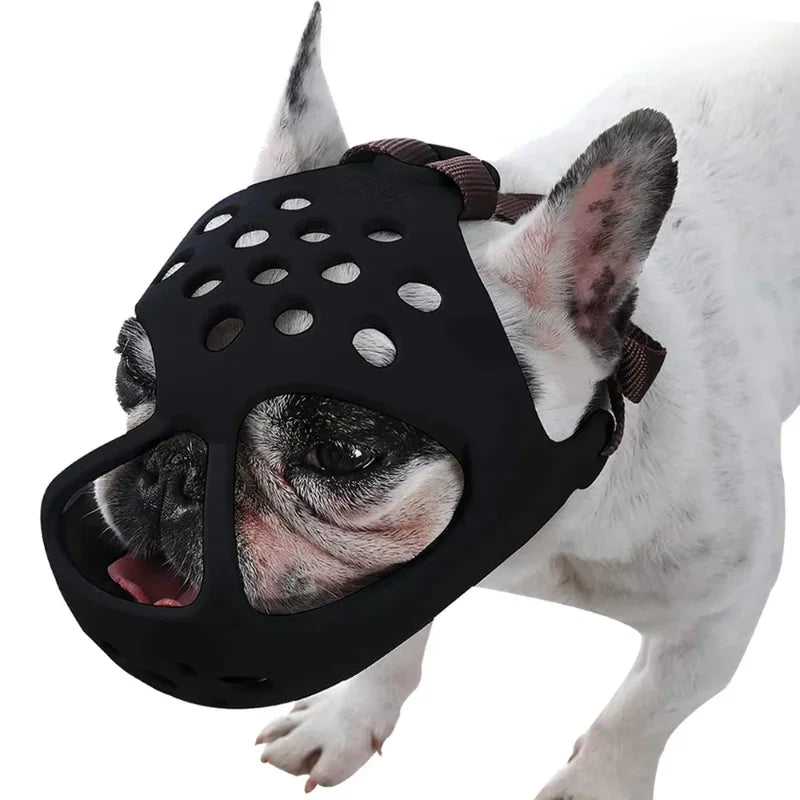 Short Snout Dog Muzzle | Soft Silicone Mask for Flat-Faced Breeds | Breathable Mesh Safety Cover for Biting, Chewing, and Licking Training for French Bulldogs, Pugs, and Boston Terriers