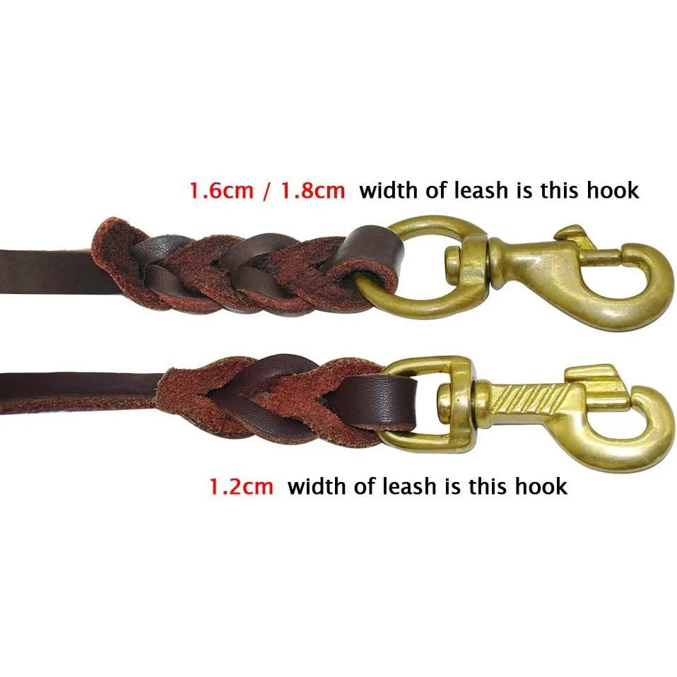 Genuine Leather Dog Leash with Copper Hook