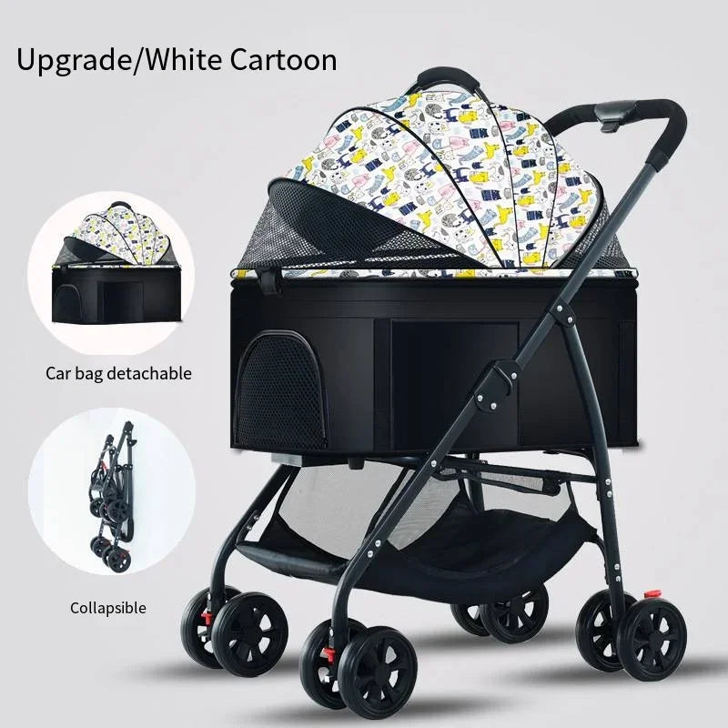 Pet Car Stroller 3-in-1 Combo | Lightweight Foldable Dog Walking Jogger | Detachable Car Safety Seat Basket and Travel Carrier for Medium Dogs & Cats