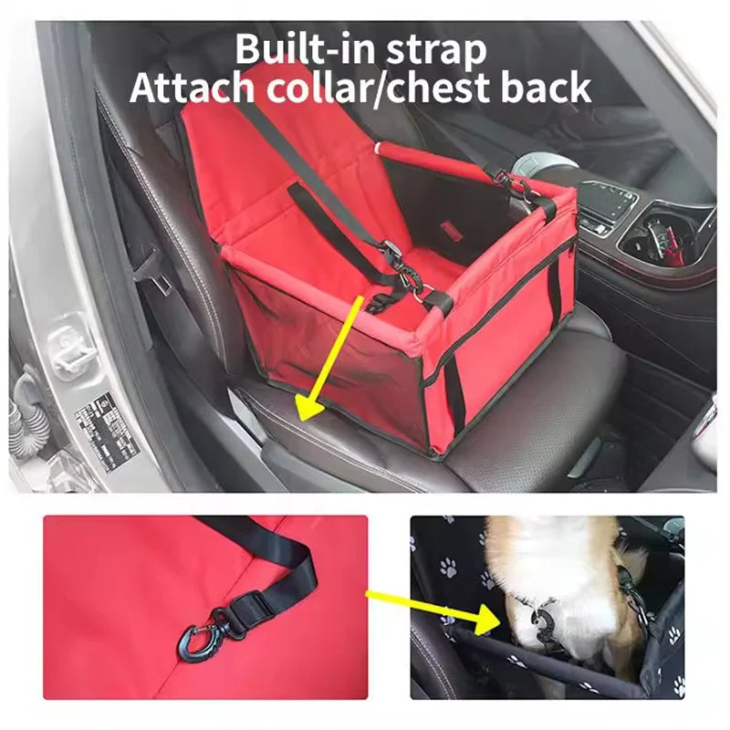 Portable Foldable Dog Car Safety Seat | Breathable Waterproof Pet Travel Booster Basket | Heavy-Duty Car Riding Box with Built-In Safety Strap for Dogs and Cats