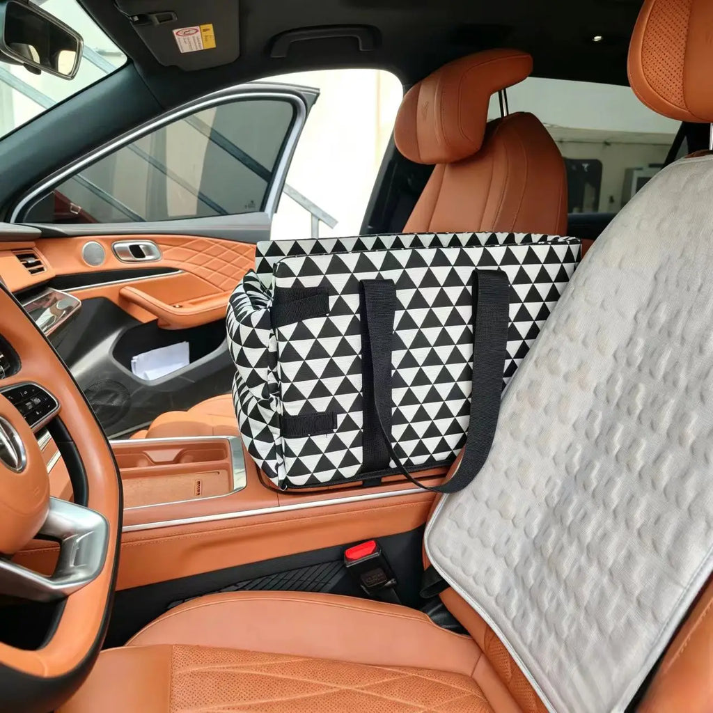 Portable Car Pet Carrier | Handheld Small Cat & Dog Safety Seat | Travel Safety Cage Booster Basket with Comfort Handles for Car Center Console Armrest