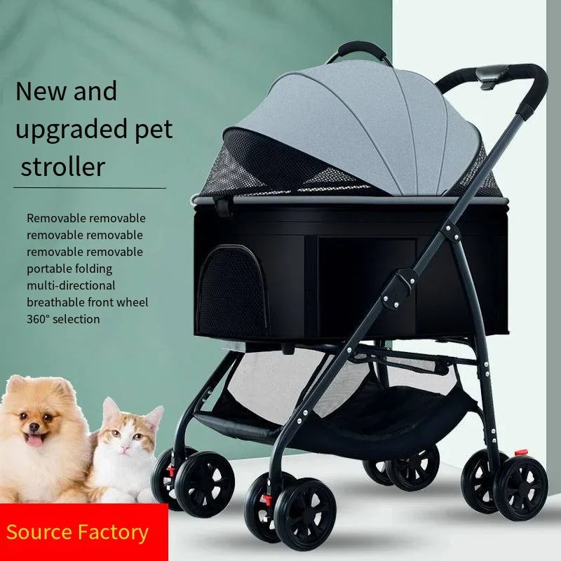 Pet Car Stroller 3-in-1 Combo | Lightweight Foldable Dog Walking Jogger | Detachable Car Safety Seat Basket and Travel Carrier for Medium Dogs & Cats