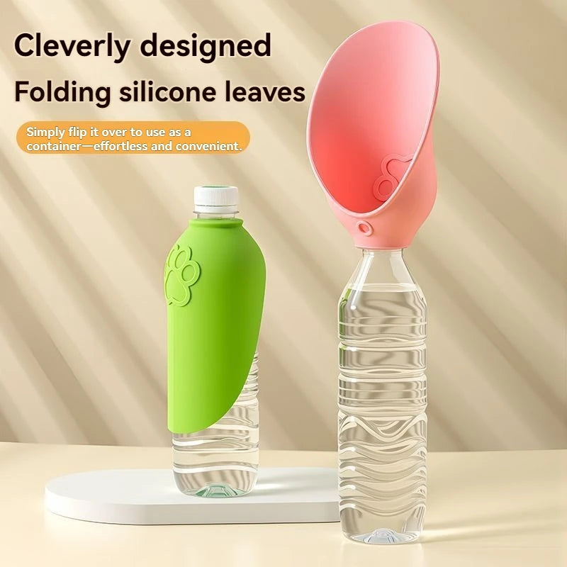 Portable Folding Dog Water Bottle | Leaf-Shaped Silicone Travel Pet Dispenser | Leak-Proof Lightweight Outdoor Walking and Hiking Hydration Bowl for Cats and Dogs