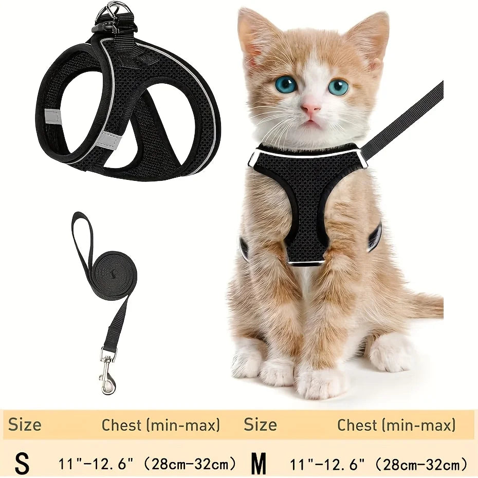 Escape-Proof Cat Harness and Leash Set | Soft Mesh Walking Vest for Kittens and Small Dogs | Adjustable Breathable Step-In Pet Harness Jacket