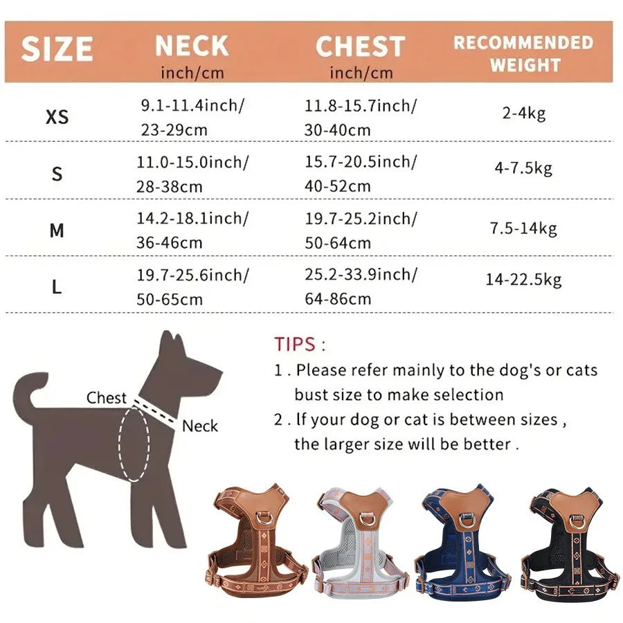 Breathable Reflective Dog Chest Strap Harness | Adjustable Suede Soft Leather No-Pull Vest | Step-In Comfort Padded Walking Harness for Small to Medium Dogs