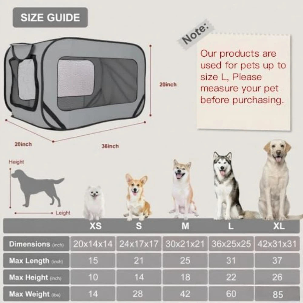 Foldable Pop-Up Pet Kennel | Portable Indoor Outdoor Dog Box & Playpen | Breathable Mesh Travel Cage and Car Seat Safe Fabric Training Crate for Cats and Dogs