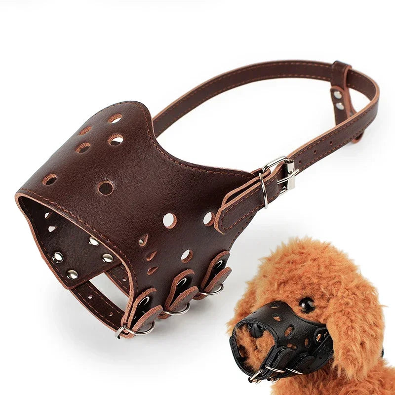 Soft Leather Dog Muzzle | Anti-Biting Barking and Chewing Secure Loop Guard | Adjustable Breathable Training Pet Snout Cover for Small Medium and Large Dogs