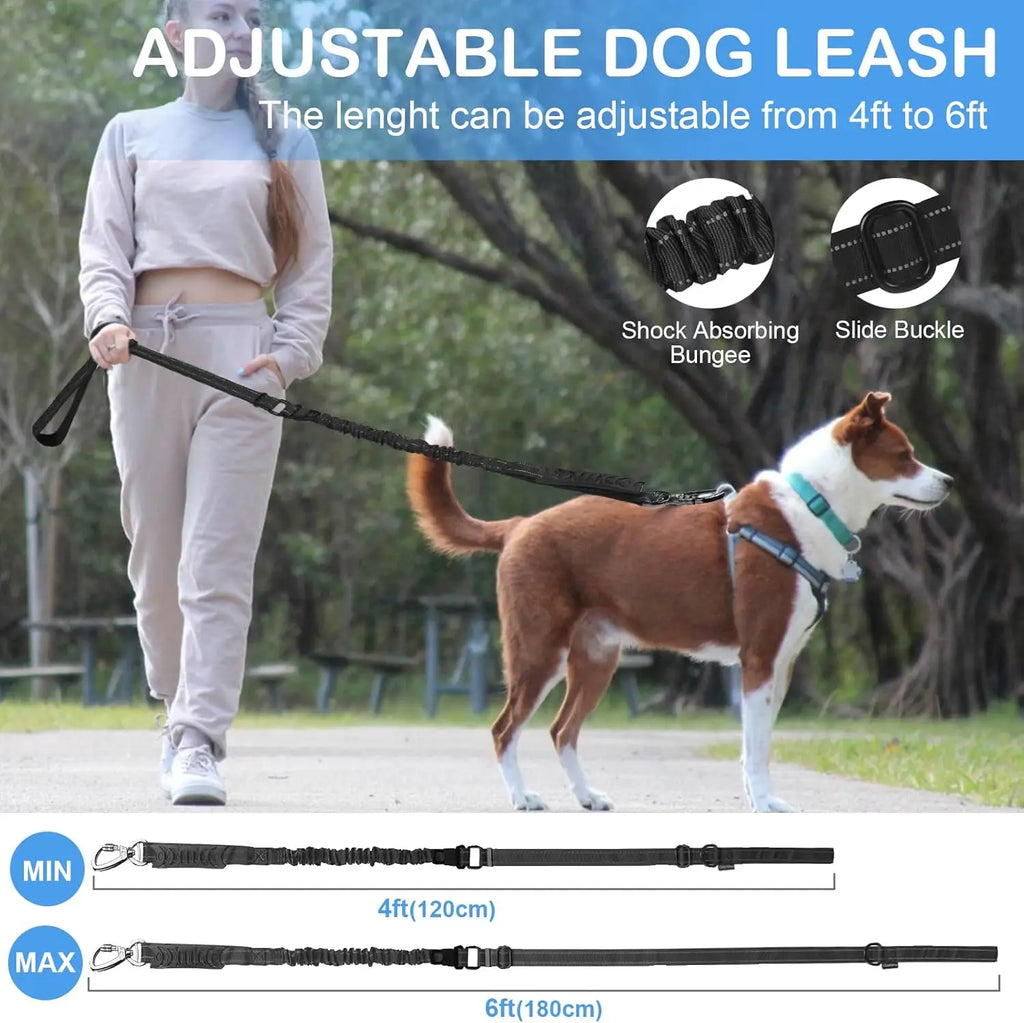 Heavy Duty Bungee Dog Leash | 4-6FT Shock Absorbing Extension Traffic Lead | Tactical Reflective Walking Running Rope for Medium and Large Dogs That Pull