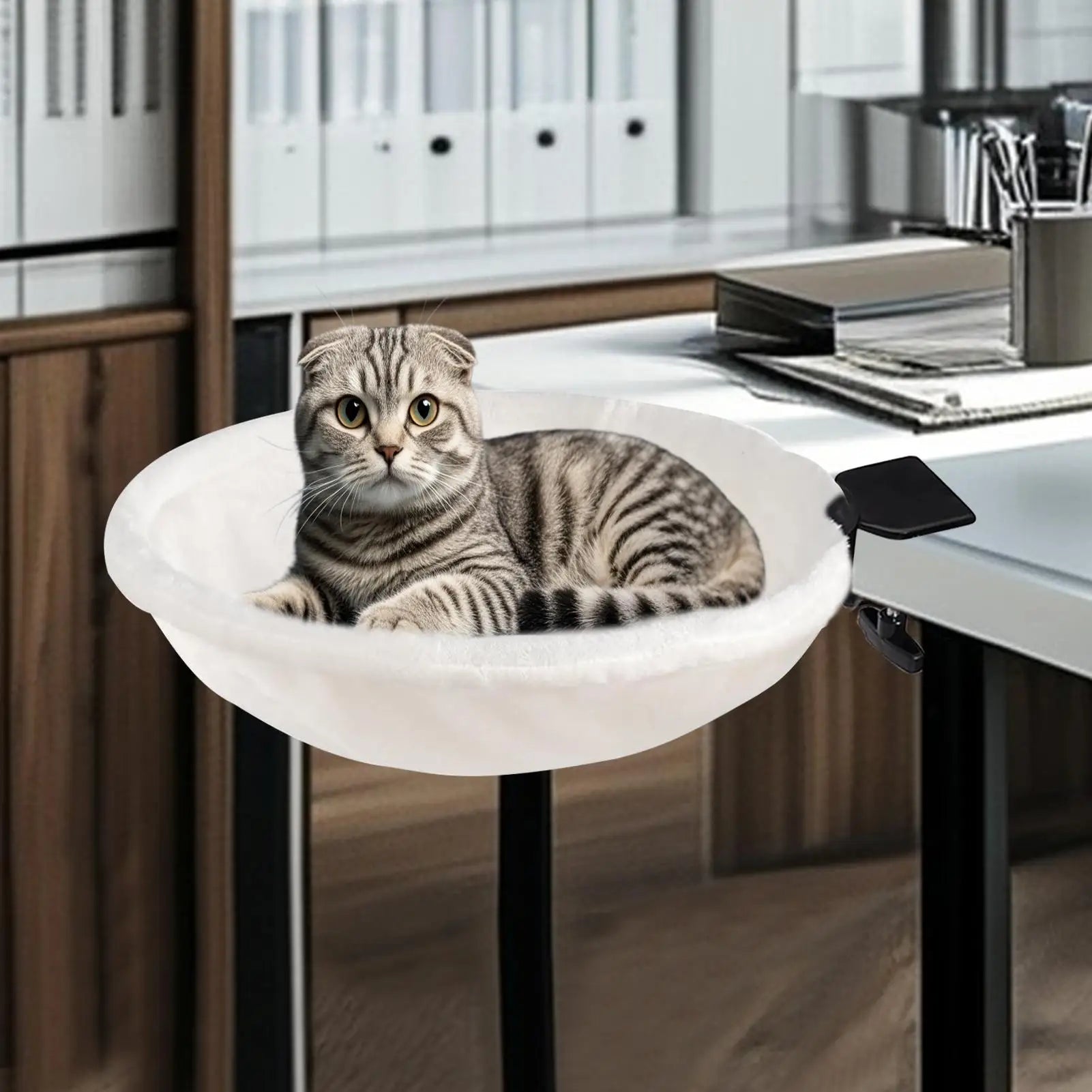 180° Rotating Cat Desk Bed Hammock – Ergonomic Under-Desk Clamp-On Pet Bed & Office Office Lounge