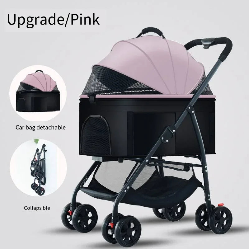 Pet Car Stroller 3-in-1 Combo | Lightweight Foldable Dog Walking Jogger | Detachable Car Safety Seat Basket and Travel Carrier for Medium Dogs & Cats