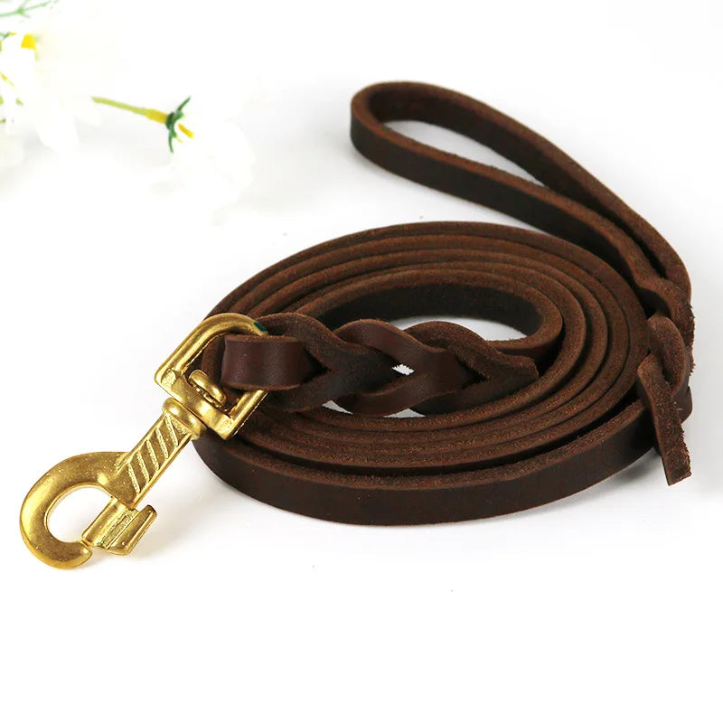 Genuine Leather Dog Leash with Copper Hook