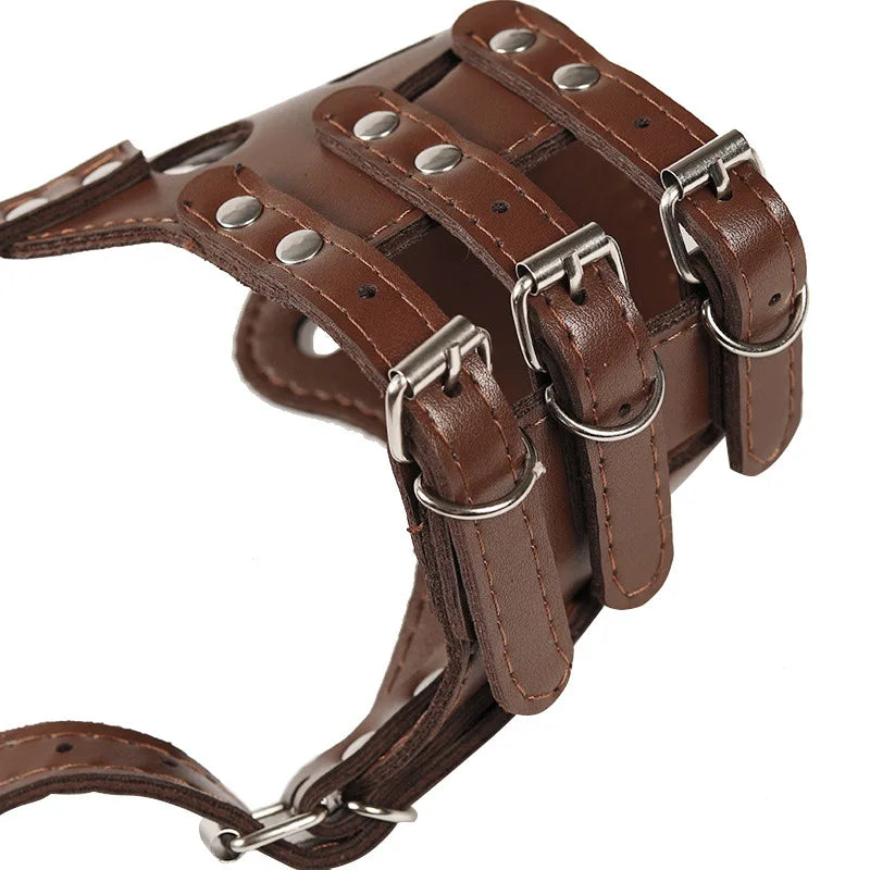 Soft Leather Dog Muzzle | Anti-Biting Barking and Chewing Secure Loop Guard | Adjustable Breathable Training Pet Snout Cover for Small Medium and Large Dogs