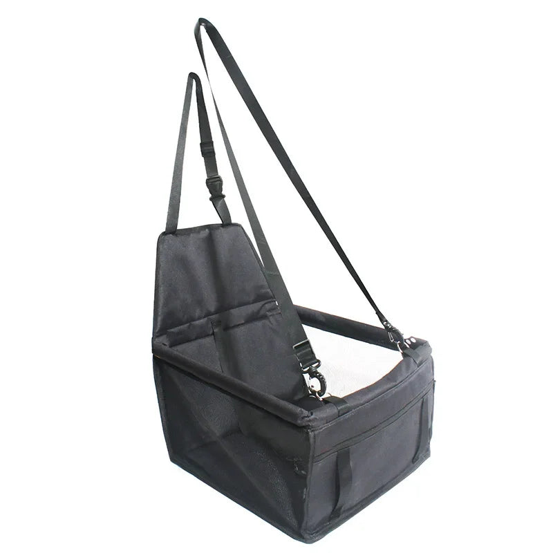 Portable Foldable Dog Car Safety Seat | Breathable Waterproof Pet Travel Booster Basket | Heavy-Duty Car Riding Box with Built-In Safety Strap for Dogs and Cats