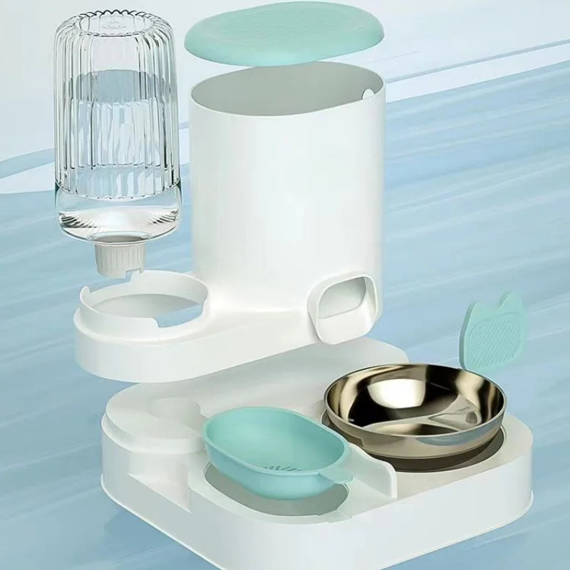2-in-1 Automatic Pet Feeder and Water Dispenser | Gravity Food Storage Station with Water Fountain Bowl | Non-Electric Integrated Feeding Combo for Cats and Dogs
