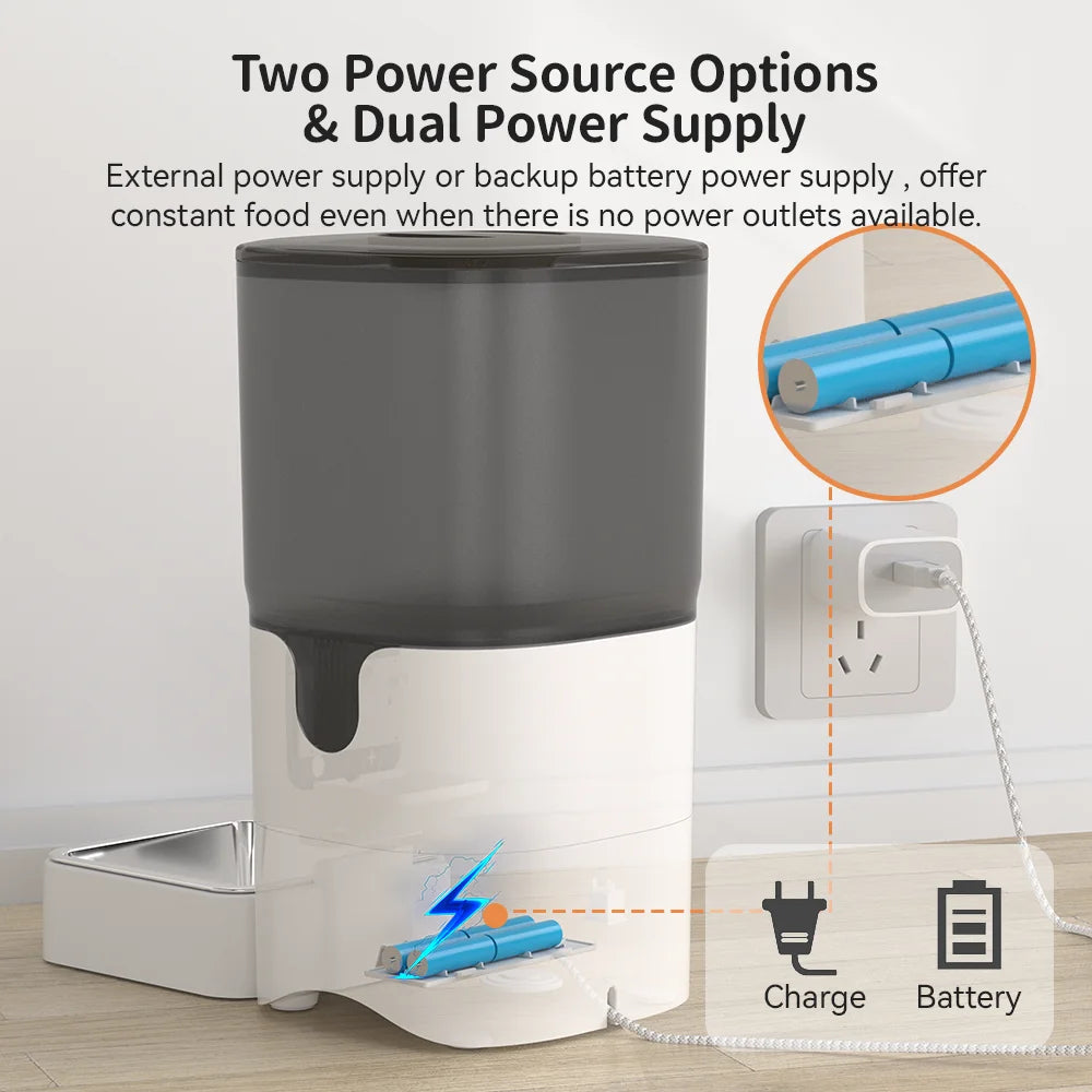 Automatic Cat Feeder with Wi-Fi | Timed Smart Pet Food Dispenser with Rechargeable Battery | Stainless Steel Bowl Programmable Slow Feeder for Cats and Small Dogs