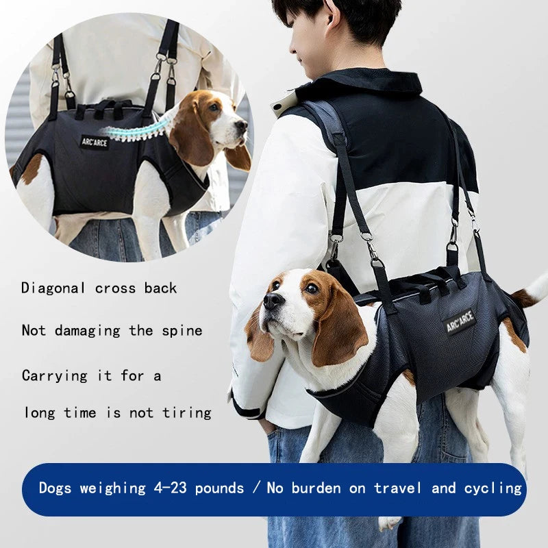 Hands-Free Dog Backpack Carrier | Horizontal Pet Travel Harness Pack for Hiking, Walking, and Cycling | Breathable Double Shoulder Strap Front & Back Pack for Small to Medium Dogs