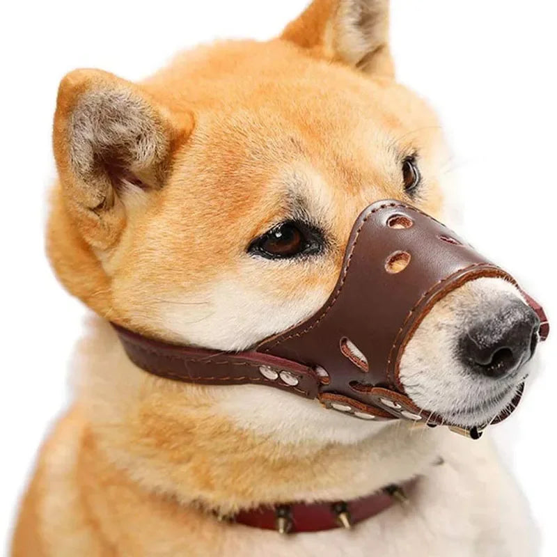 Soft Leather Dog Muzzle | Anti-Biting Barking and Chewing Secure Loop Guard | Adjustable Breathable Training Pet Snout Cover for Small Medium and Large Dogs