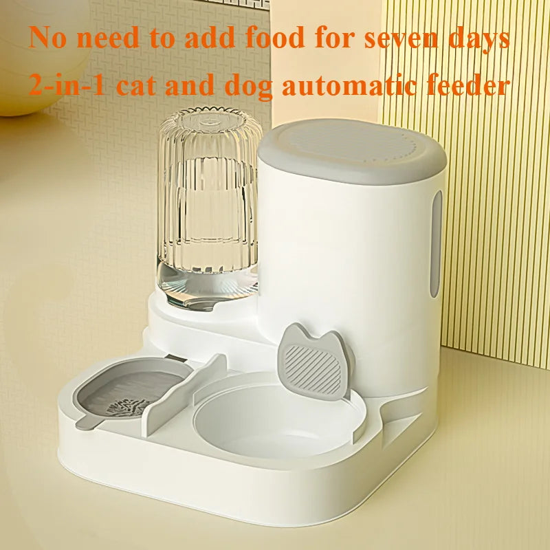 2-in-1 Automatic Pet Feeder and Water Dispenser | Gravity Food Storage Station with Water Fountain Bowl | Non-Electric Integrated Feeding Combo for Cats and Dogs