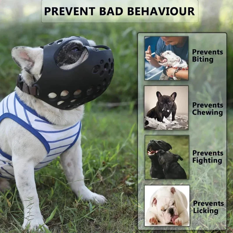 Short Snout Dog Muzzle | Soft Silicone Mask for Flat-Faced Breeds | Breathable Mesh Safety Cover for Biting, Chewing, and Licking Training for French Bulldogs, Pugs, and Boston Terriers
