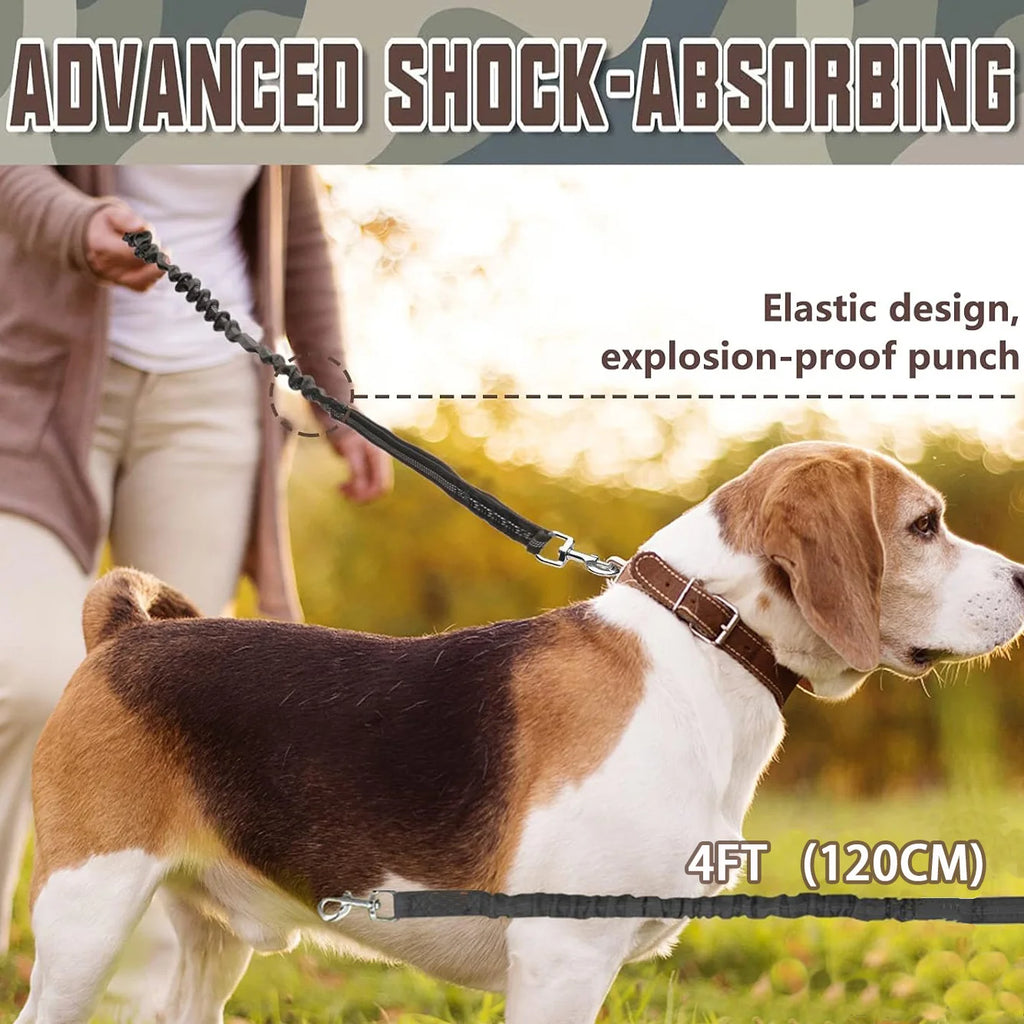 Heavy Duty Bungee Dog Leash | 4FT Shock Absorbing Extension Traffic Lead | Tactical No-Pull Reflective Walking Running Rope for Medium and Large Dogs