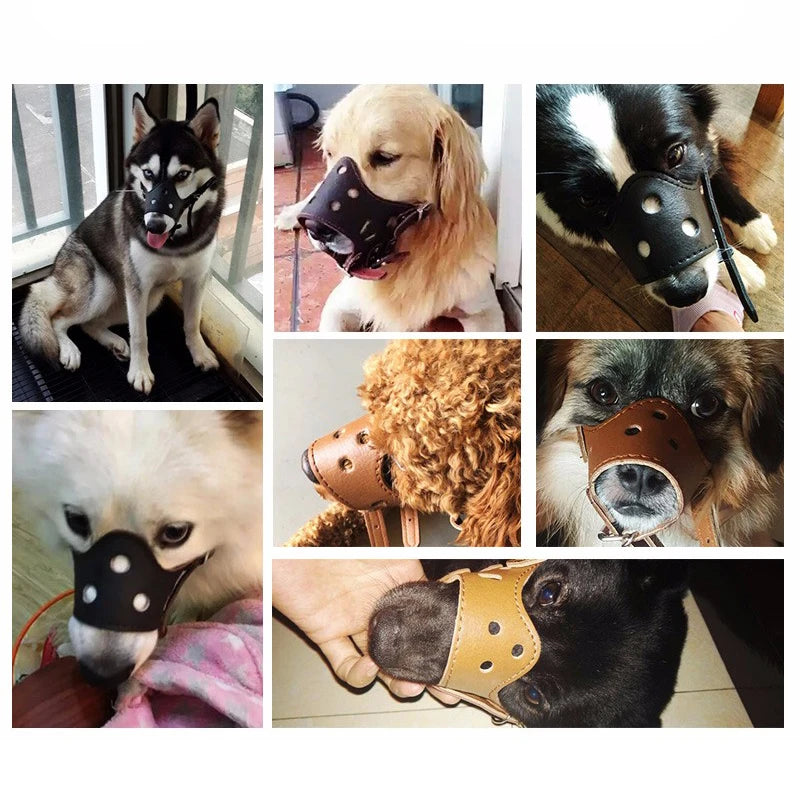 Soft Leather Dog Muzzle | Anti-Biting Barking and Chewing Secure Loop Guard | Adjustable Breathable Training Pet Snout Cover for Small Medium and Large Dogs
