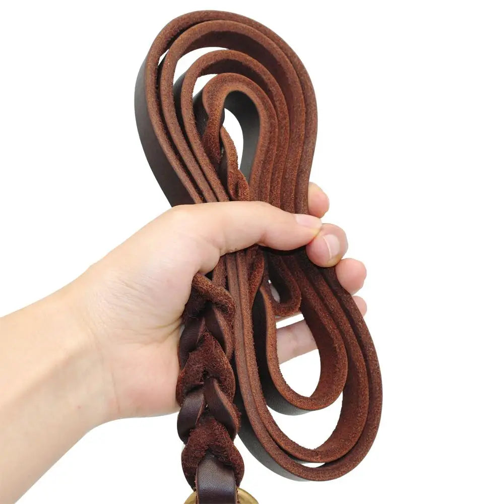 Genuine Leather Dog Leash with Copper Hook