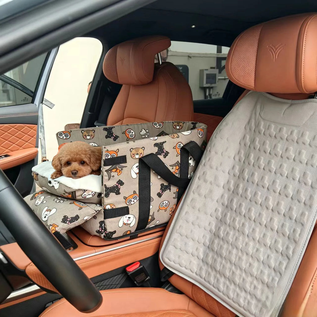 Portable Car Pet Carrier | Handheld Small Cat & Dog Safety Seat | Travel Safety Cage Booster Basket with Comfort Handles for Car Center Console Armrest