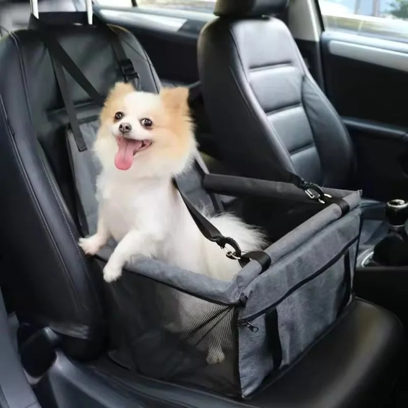Portable Foldable Dog Car Safety Seat | Breathable Waterproof Pet Travel Booster Basket | Heavy-Duty Car Riding Box with Built-In Safety Strap for Dogs and Cats