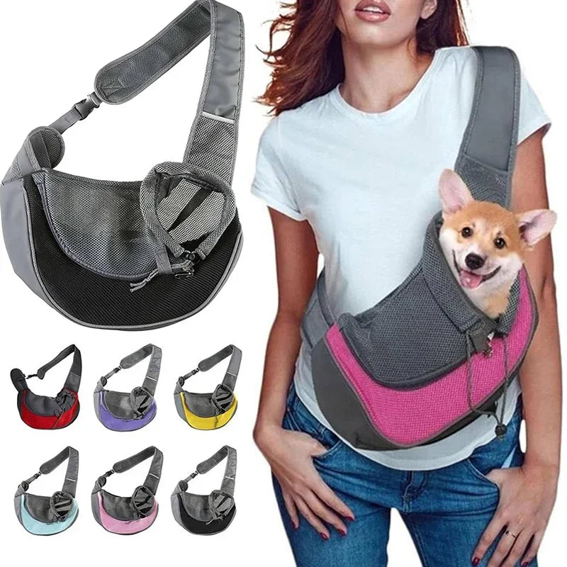 Hands-Free Dog Sling Carrier | Breathable Mesh Travel Puppy Shoulder Bag with Adjustable Neck Safety Strap | Comfortable Hands-Free Tote for Small Dogs & Cats