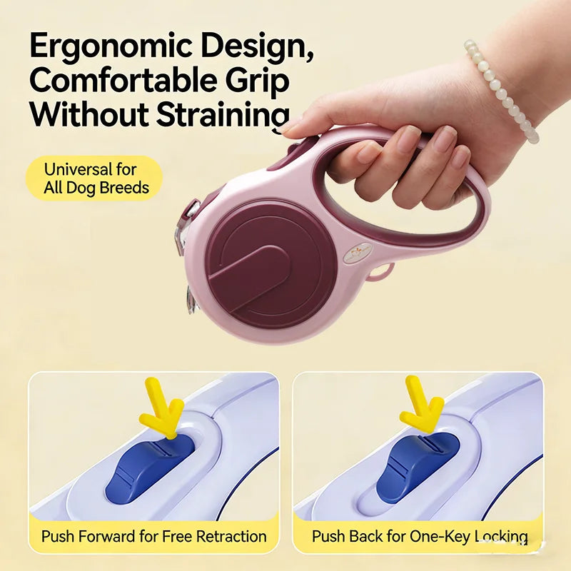 Automatic Retractable Dog Leash | Anti-Escape Extending Walking Traction Rope | Modern Ergonomic Comfort Grip Lead for Small to Medium Cats and Dogs